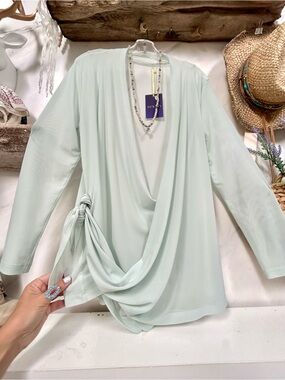 Soft Mint semi sheer boho cover up w resort vacay beach shabby chic vibe